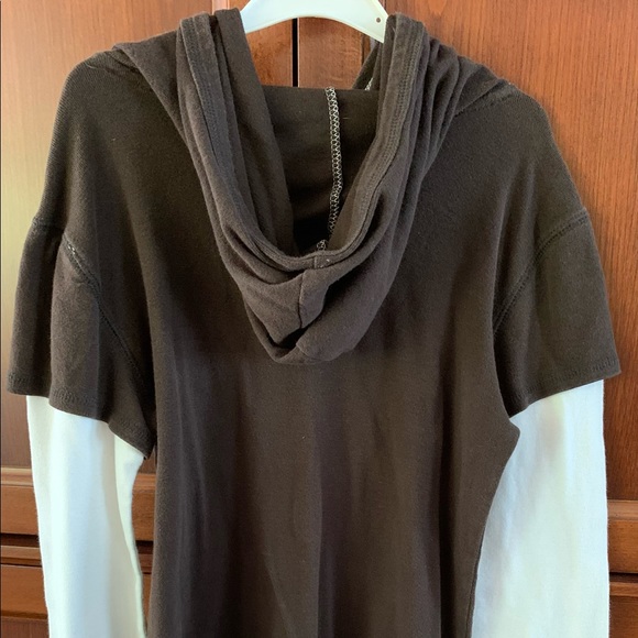 Gap cotton shirt with hoodie long sleeves brown & cream beige sparkling logo 14 - Picture 8 of 8